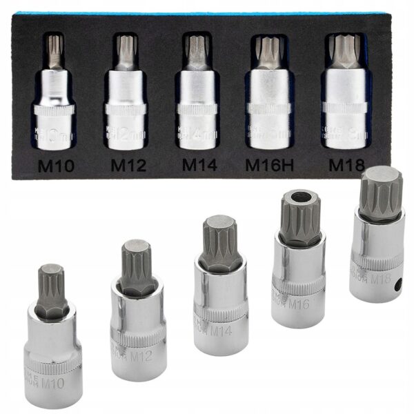 KLUCZE NASADKI SPLINE Cr-V Zestaw 5szt. M10-M18 1/2" PIASTA VW