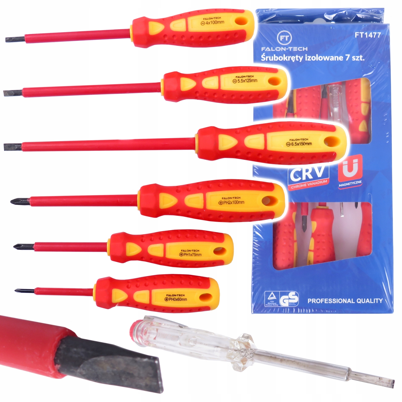 ŚRUBOKRĘTY WKRĘTAKI IZOLOWANE ZESTAW 6 śrubokrętów + Próbnik napięcia