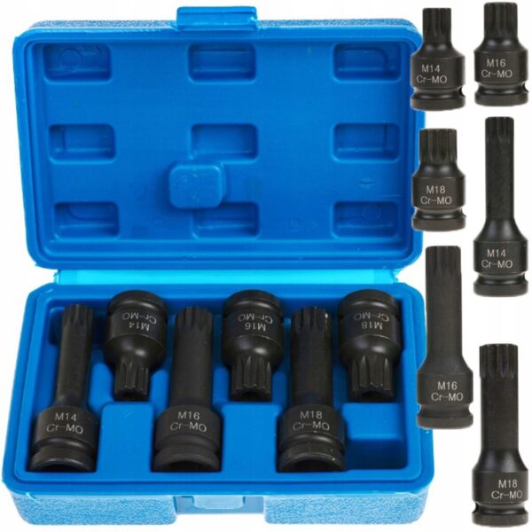 KLUCZE NASADOWE BITY UDAROWE SPLINE Cr-Mo 1/2" M14 M16 M18 Zestaw 6 szt.