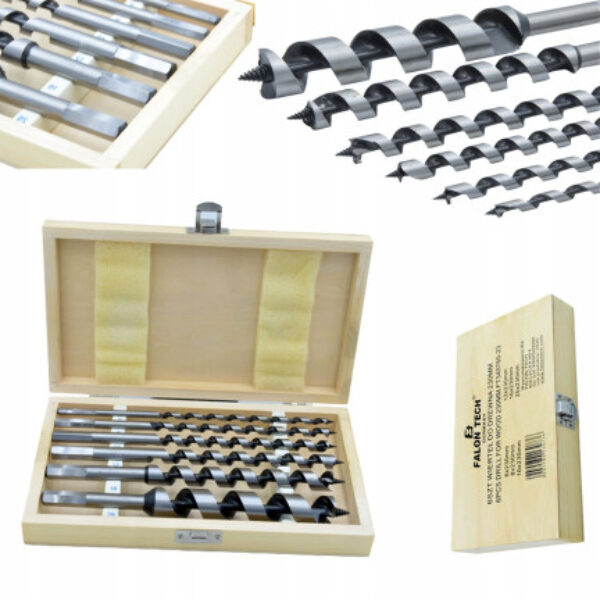 WIERTŁA DO DREWNA 230MM ZESTAW 6 SZTUK 6-25mm + Drewniana KASETKA