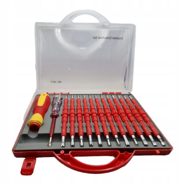 ŚRUBOKRĘTY WKRĘTAKI IZOLOWANE ZESTAW 25 rozmiarów + WALIZKA DLA ELEKTRYKA