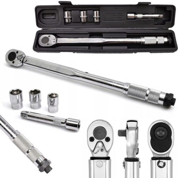 KLUCZ DYNAMOMETRYCZNY 1/2" 28-210NM + NASADKI 17 19 21mm + przedłużka 125mm