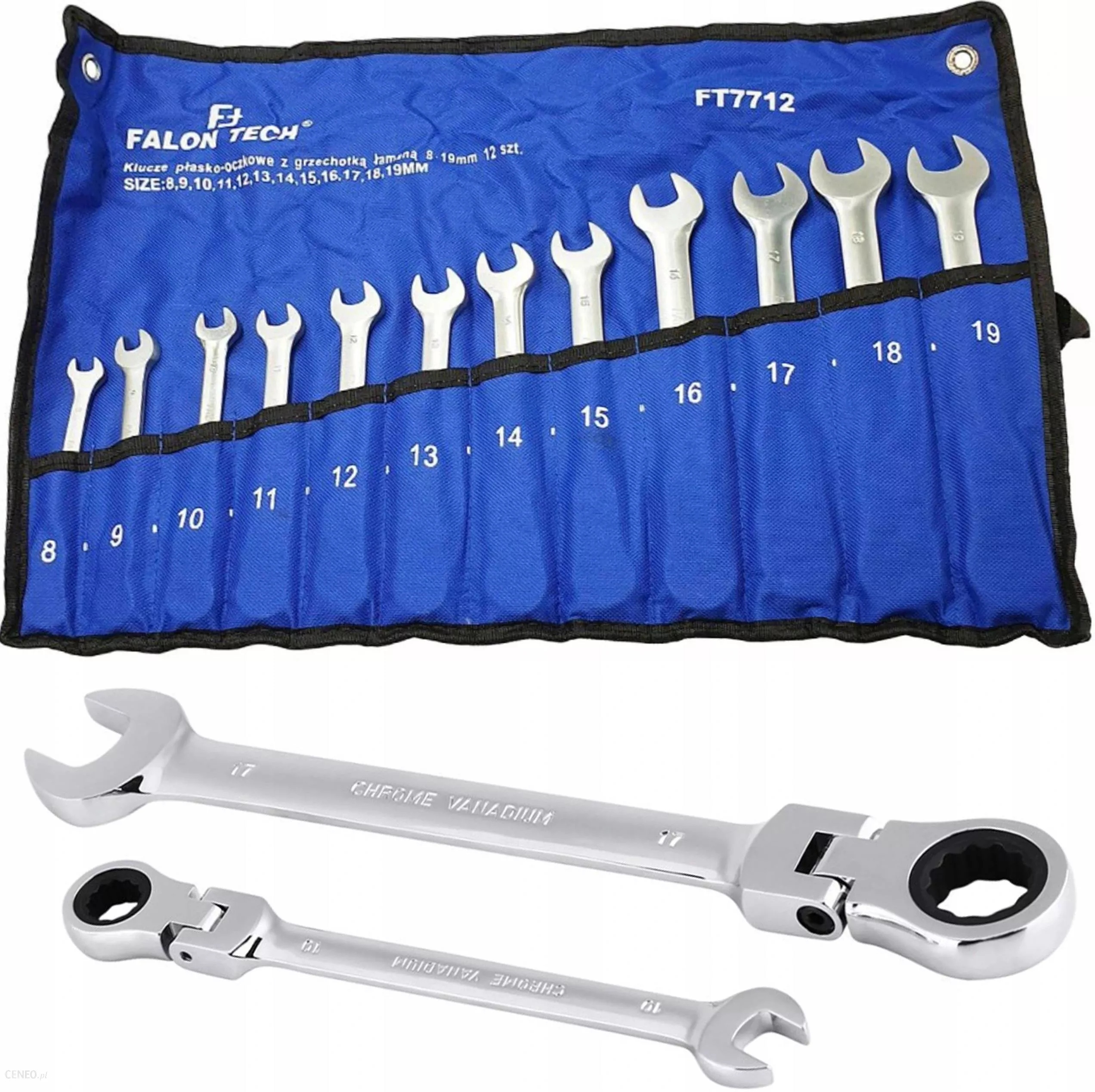 KLUCZE PŁASKIE OCZKOWE Z GRZECHOTKĄ 12szt. 8-19 - obrazek 2