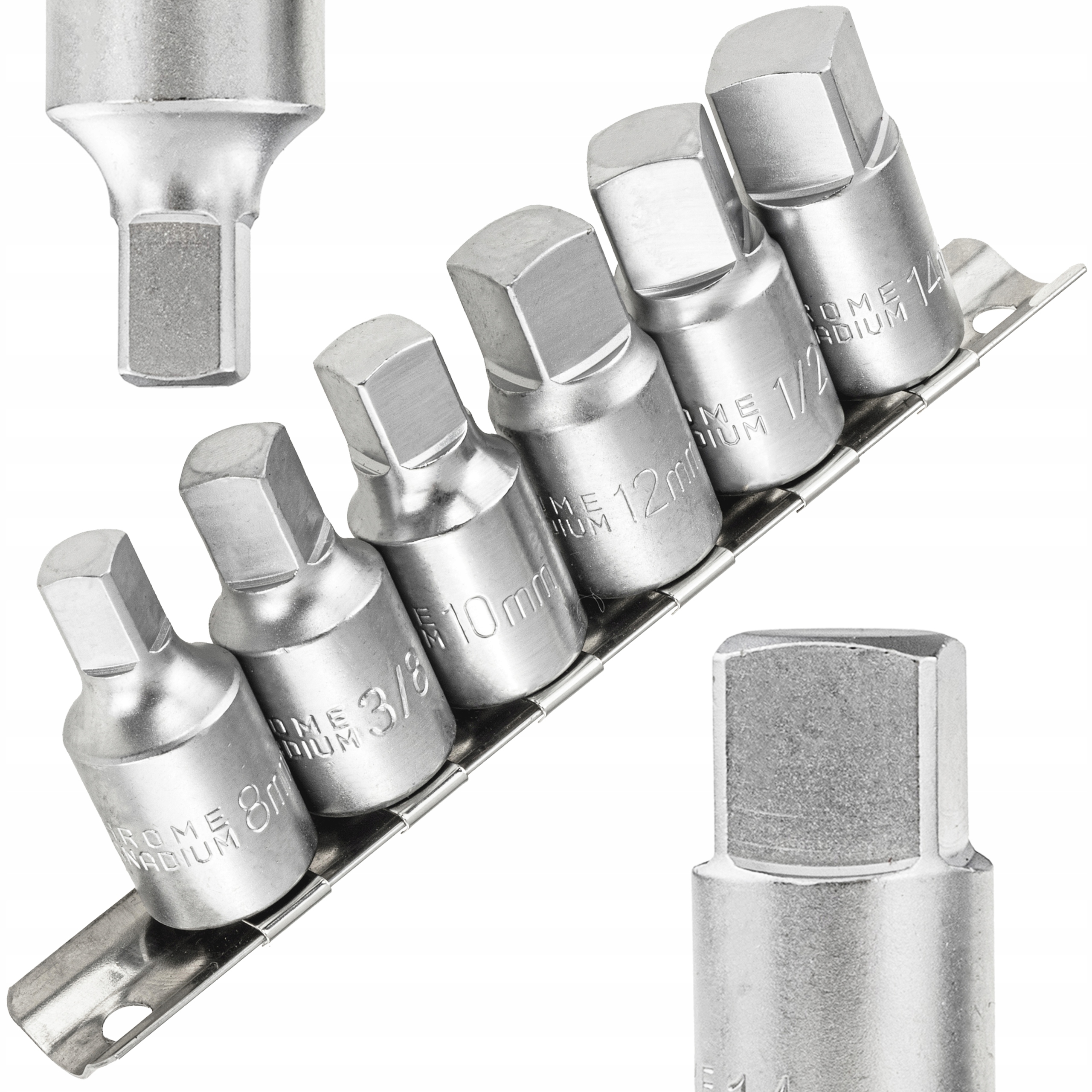 KLUCZE NASADOWE DO KORKA OLEJU KWADRATOWE WPUSTOWE Zestaw 3/8'' 1/2" 8-14mm