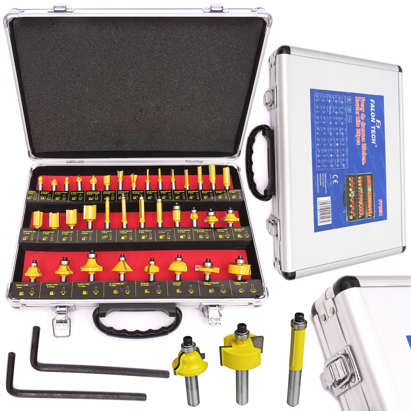 FREZY DO DREWNA ŁOŻYSKOWANE KSZTAŁTOWE 8mm ZESTAW 35szt. FALON-TECH