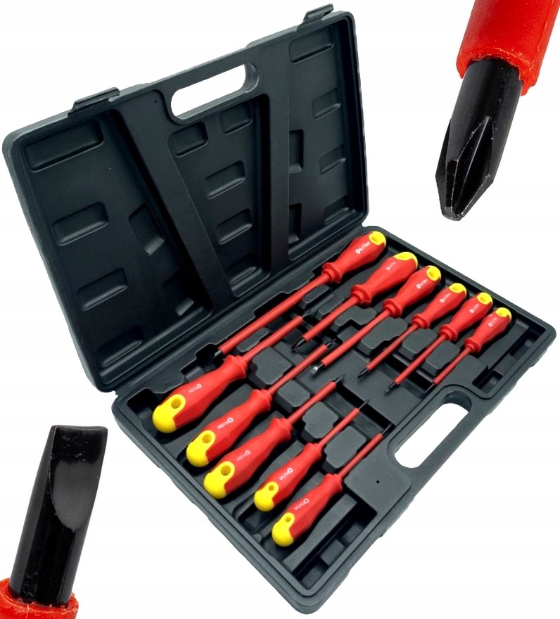 ŚRUBOKRĘTY WKRĘTAKI IZOLOWANE ZESTAW 11 rozmiarów + WALIZKA