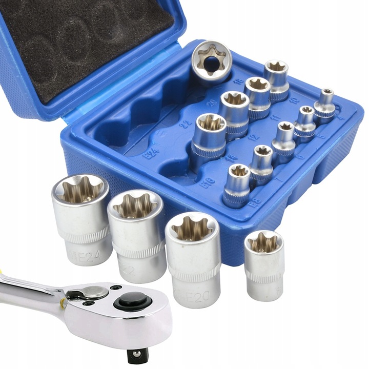 KLUCZE NASADOWE E-TORX WEWNĘTRZE 1/4 3/8 1/2 E4 - E24 ZESTAW 14szt