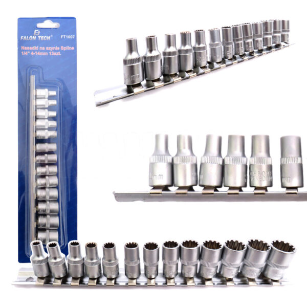 KLUCZE NASADOWE SPLINE 12 KĄTNE 1/4" 13SZT ZESTAW STAL Cr-V