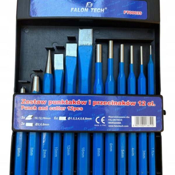 PUNKTAKI WYBIJAKI PRZECINAKI DO METALU UNIWERSALNY ZESTAW 12 ELEMENTÓW CR-V