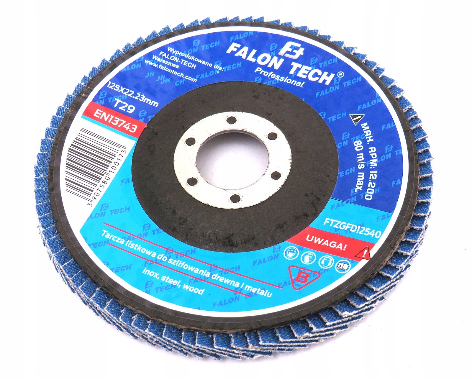 TARCZA LISTKOWA DO SZLIFOWANIA CYRKONOWA INOX 125mm P80 FALON TECH 10szt. - obrazek 3
