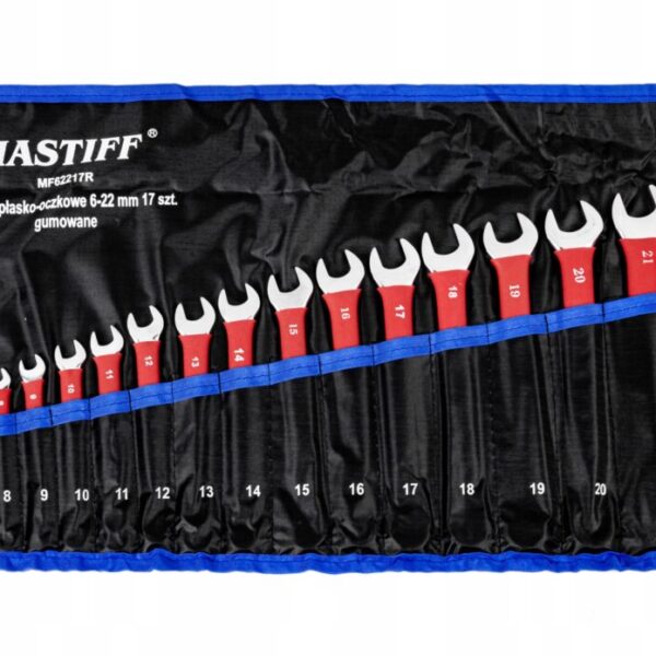 KLUCZE PŁASKO OCZKOWE Cr-V POLEROWANE Z GUMOWYM UCHWYTEM 6-22MM 17EL.