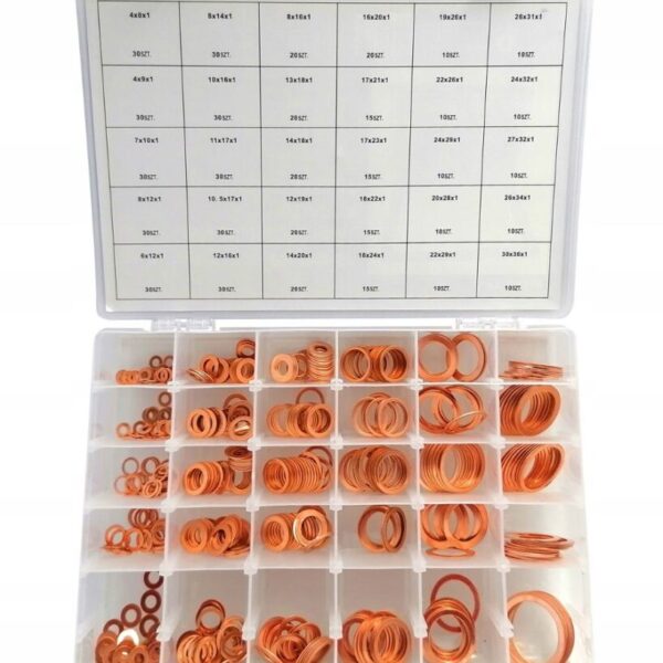 PODKŁADKI MIEDZIANE USZCZELKI MEGA ZESTAW 30 WIELKOŚCI 580 SZT