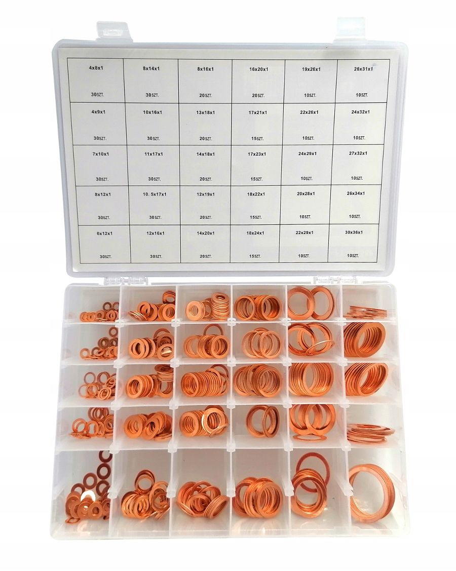 PODKŁADKI MIEDZIANE USZCZELKI MEGA ZESTAW 30 WIELKOŚCI 580 SZT