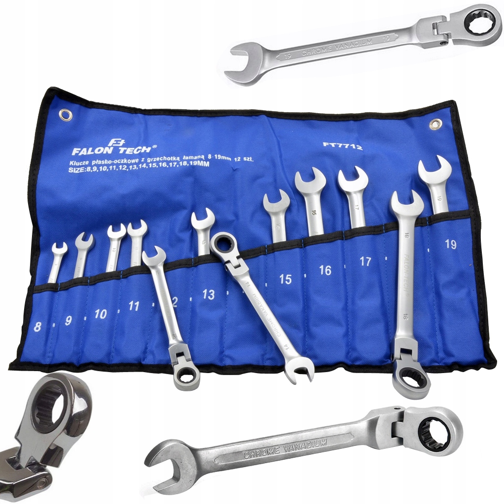 KLUCZE PŁASKIE OCZKOWE Z GRZECHOTKĄ 12szt. 8-19