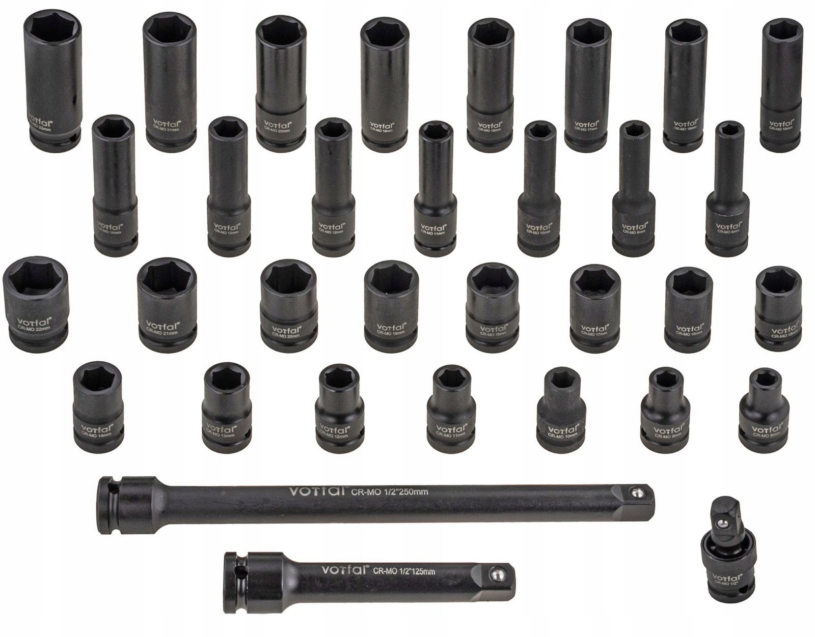 NASADKI UDAROWE DŁUGIE KRUTKIE 1/2" + PRZEDŁUŻKA + PRZEGUB Zestaw 33 EL. - obrazek 3