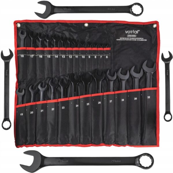 KLUCZE PŁASKO-OCZKOWE NA PŁACHCIE 6-32mm Czarne Polerowane 25szt + ETUI