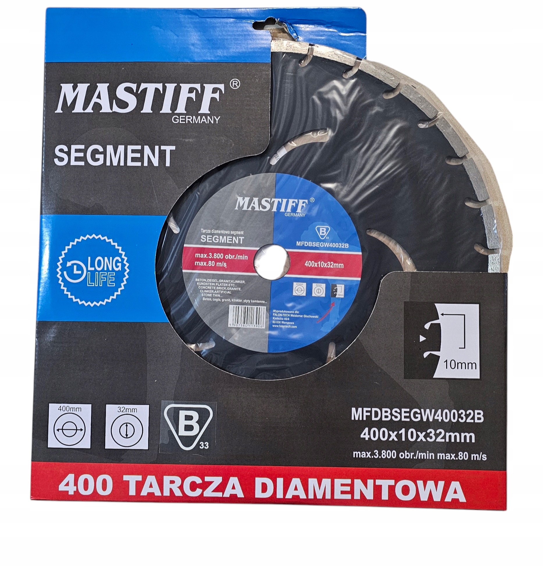 TARCZA DIAMENTOWA SEGMENTOWA MASTIFF 400x25.4mm BETON GRANIT KOSTKA