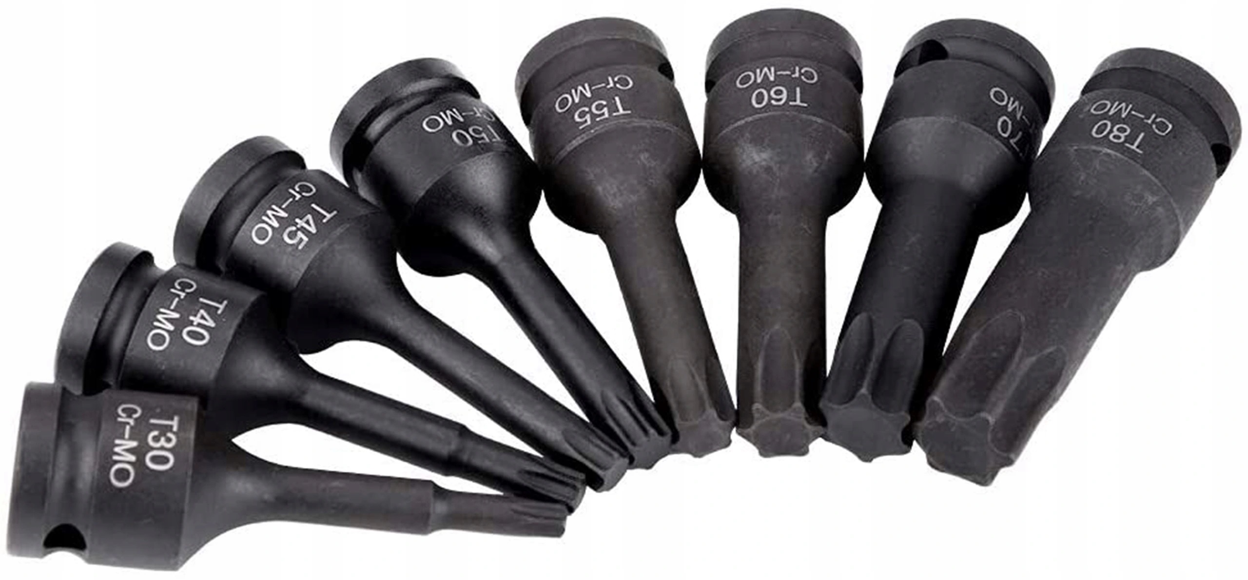 KLUCZE NASADOWE TORX TRZPIENIOWE T30-T80 UDAROWE DŁUGIE 1/2" 8szt. CR-MO - obrazek 2