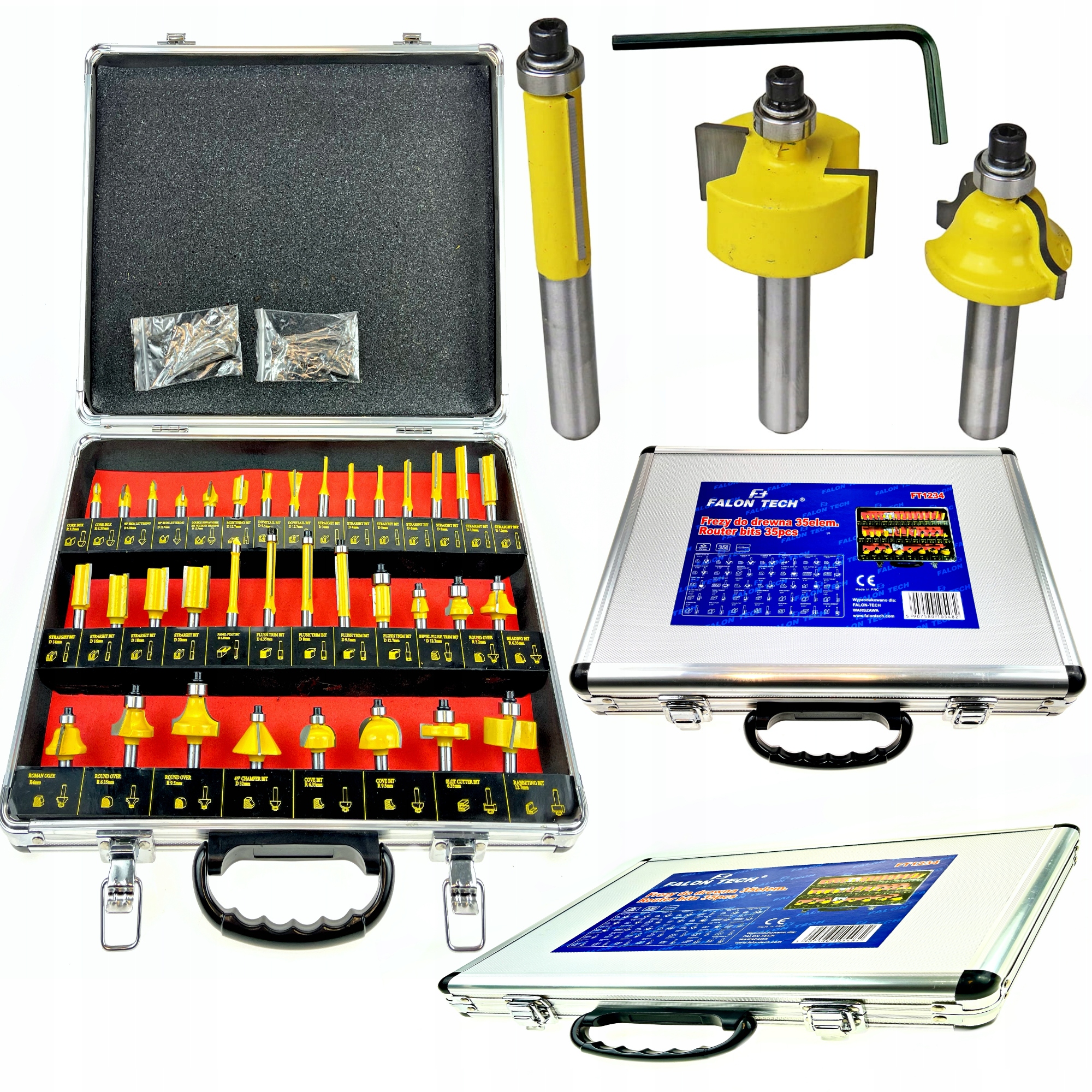 FREZY DO DREWNA ŁOŻYSKOWANE KSZTAŁTOWE 8mm ZESTAW 35szt. FALON-TECH - obrazek 2