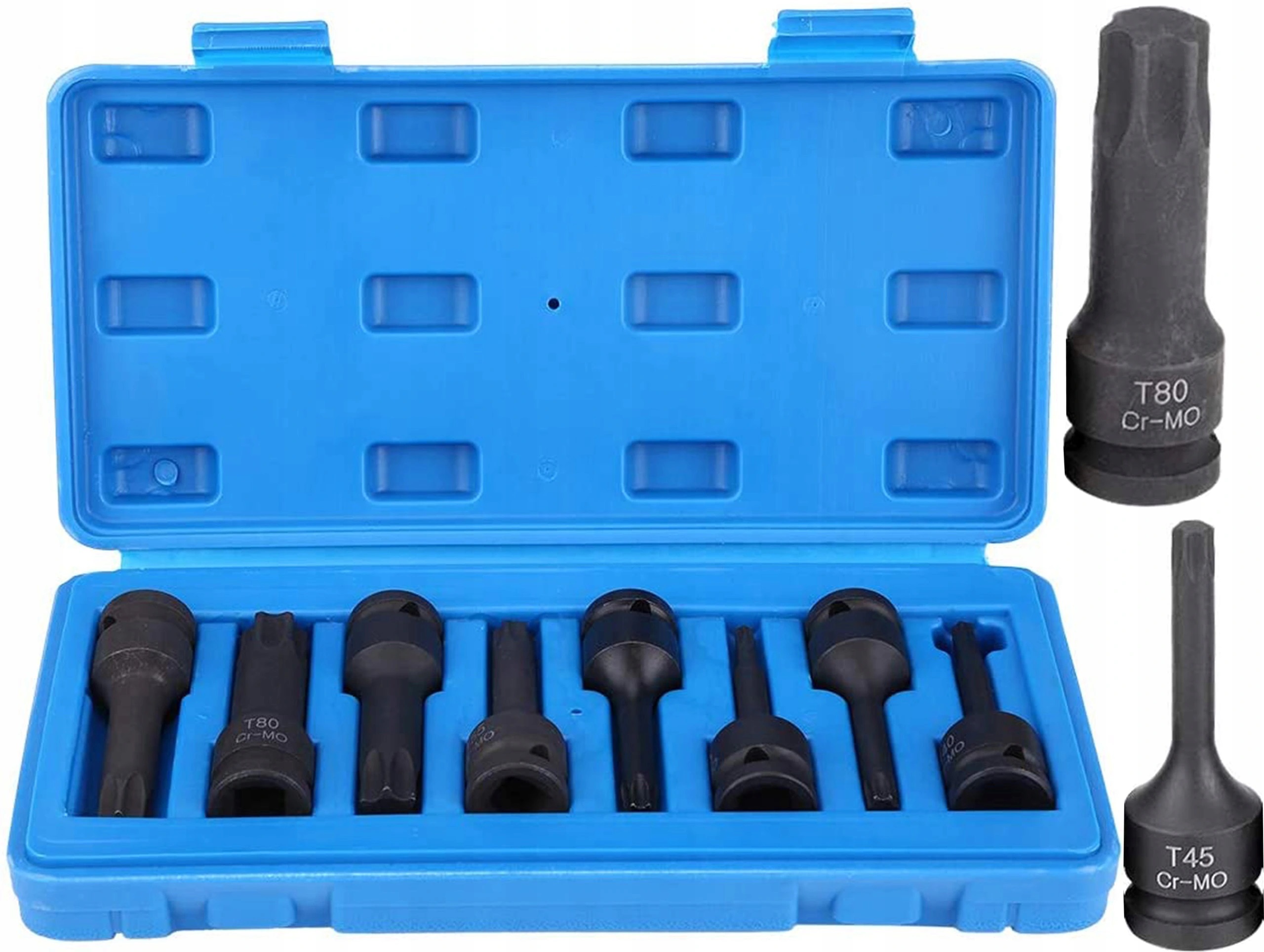 KLUCZE NASADOWE TORX TRZPIENIOWE T30-T80 UDAROWE DŁUGIE 1/2" 8szt. CR-MO