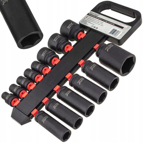 KLUCZE NASADOWE UDAROWE Cr-Mo 10-36MM KUTE 6-KĄTNE zestaw 14szt. + wieszak