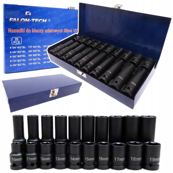 SZEŚCIOKĄTNE NASADKI UDAROWE 1/2" 10-19mm x20