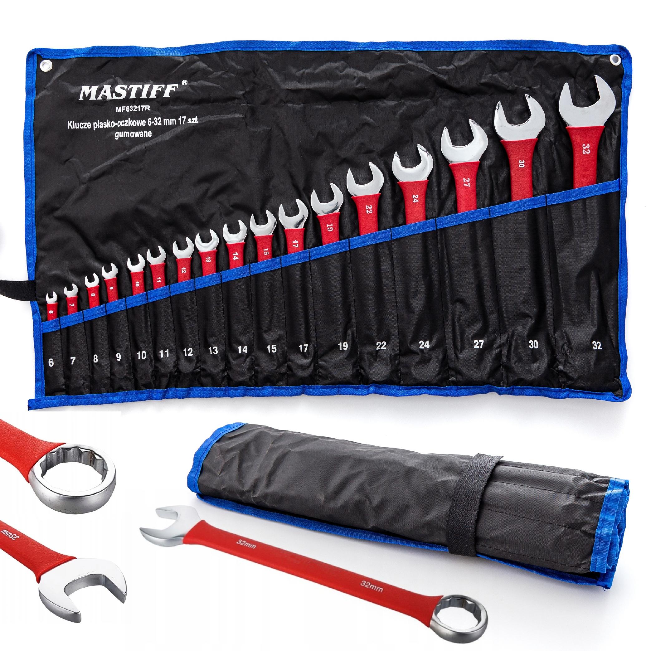 KLUCZE PŁASKO OCZKOWE Cr-V POLEROWANE Z GUMOWYM UCHWYTEM 6-32MM 17EL.