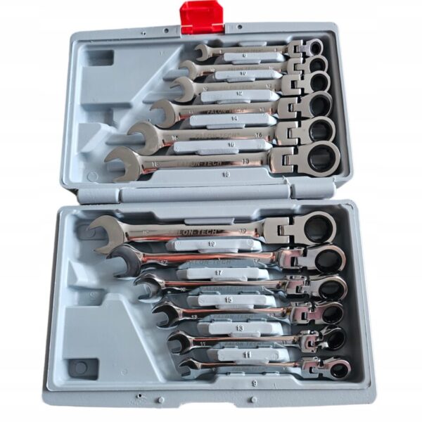 KLUCZE PŁASKIE OCZKOWE ŁAMANE Z GRZECHOTKĄ Cr-V 12szt. 8-19