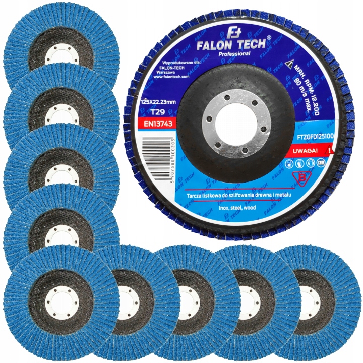 TARCZA LISTKOWA DO SZLIFOWANIA CYRKONOWA INOX 125mm P80 FALON TECH 10szt.