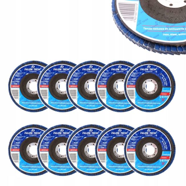 TARCZA LISTKOWA DO SZLIFOWANIA CYRKONOWA INOX 125mm P120 FALON TECH 10szt.