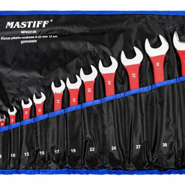 KLUCZE PŁASKO OCZKOWE Cr-V POLEROWANE Z GUMOWYM UCHWYTEM 6-32MM 12EL.