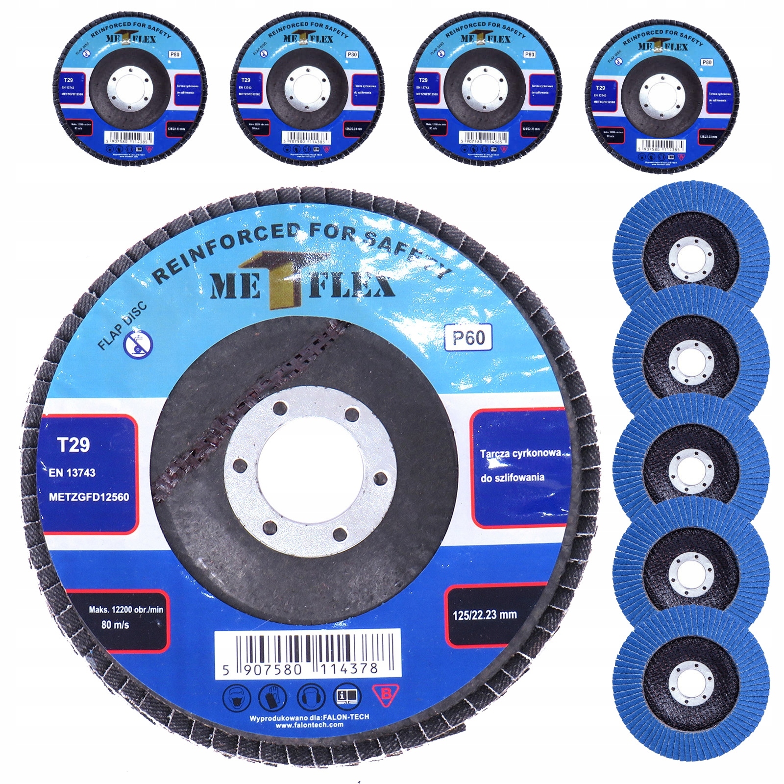 TARCZA LISTKOWA CYRKONOWA DO SZLIFOWANIA METALU 125mm P60 10szt. MET-FLEX